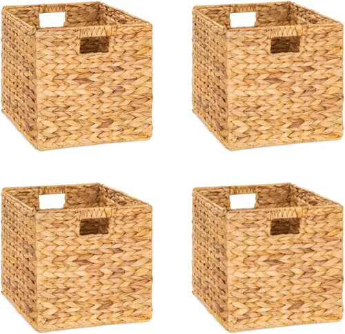 Vista 10 de M4DECOR Cubo de almacenamiento de 10.5 x 10.5 pulgadas, cestas de almacenamiento de mimbre para estantes, cestas de almacenamiento de jacinto