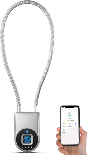 Vista 10 de Anweller Candado de cable de huellas dactilares, grillete pequeño de 14 pulgadas de largo, entrada sin llave, biométrico, Bluetooth, bloqueo