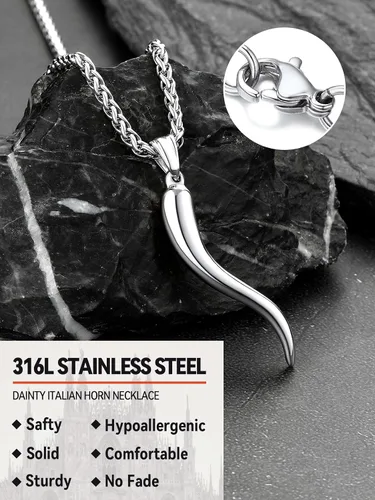 Vista 5 de FaithHeart Collar con colgante de cuerno italiano para mujeres y hombres, chapado en platanegrooro, acero inoxidable, collar de cornicello, cadenas