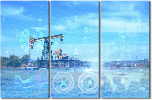 Vista 11 de TUMOVO Bombas de aceite en la puesta de sol para dormitorio, industria de petróleo y gas, pinturas de pared de 3 piezas de arte de pared de petróleo