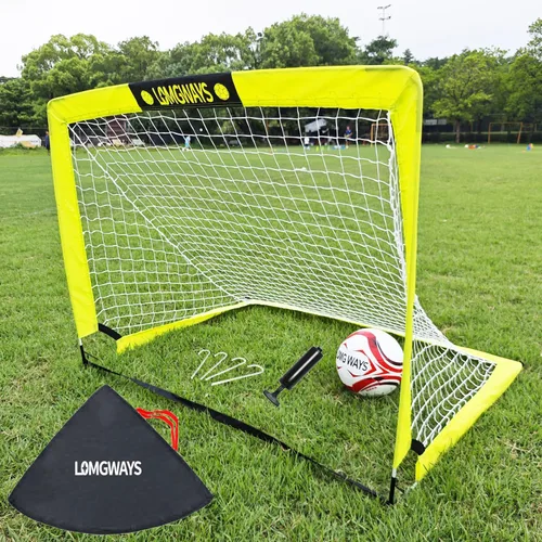 Vista 14 de LOMGWAYS Portería de fútbol – Red plegable para niños y jóvenes – Portería de fútbol interior + exterior con bolsa de transporte – Fácil instalación