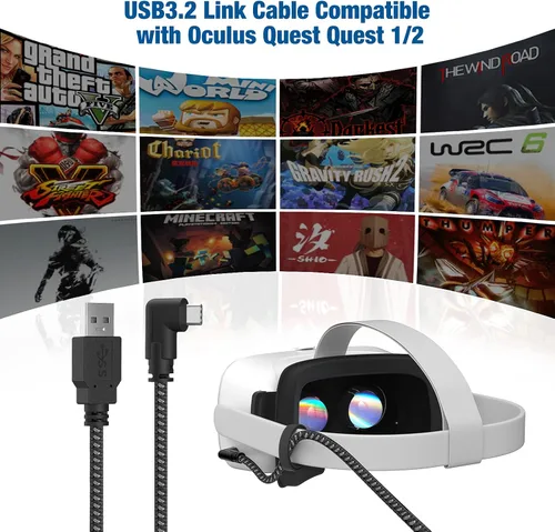 Vista 6 de Miaeueu Cable de enlace de 16 pies compatible con OculusMeta Quest 21 USB 32 Gen 1 tipo A a C cable de carga para auriculares VR Gaming PC