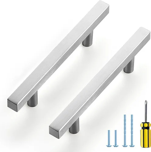 Vista 10 de Ravinte - Paquete de 5 manijas cuadradas para gabinete de cocina de 2 pulgadas, níquel cepillado, tiradores de gabinete de níquel satinado, hardware