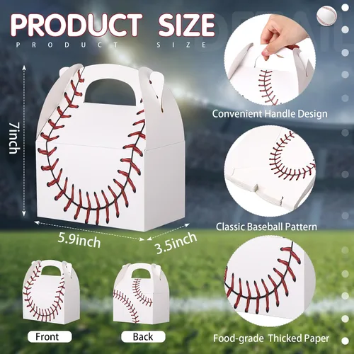 Vista 3 de Aoriher 30 cajas de golosinas de béisbol, regalos de fiesta de béisbol, bolsas de regalo temáticas deportivas con asas, decoraciones de fiesta