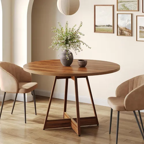 Vista 7 de LITTLE TREE Mesa de comedor redonda de 39 pulgadas para 2-4, mesa de cocina circular de granja para comedor, mesa de comedor de madera con pedestal