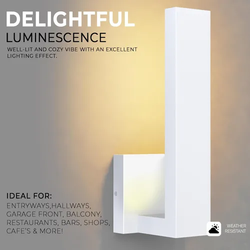 Vista 3 de LEEKI - Moderna lámpara exterior - Luminaria exterior en forma de L - 14W 3000K - Antióxido (blanco, 14.5 pulgadas) - Apliques de iluminación