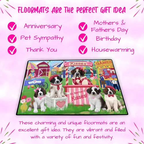 Vista 7 de Doggie of the Day St. Bernard Dogs Floor Mat - Carnival Kissing Booth - Best Dog Doormat - Protector Decor - Unique Portrait Art - Premium Quality