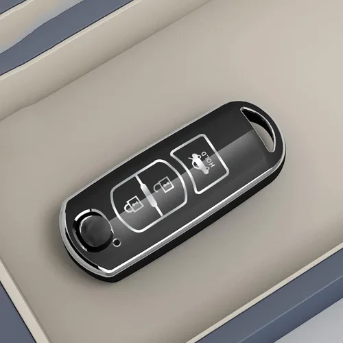 Vista 5 de ontto Funda para llave inteligente compatible con Mazda de 3 botones para Mazda 2, 3, 5, 6, 8, CX3, CX5, CX7, CX9, MX5, protector de llave de Negro