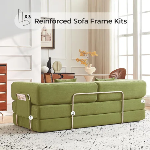 Vista 7 de Sofá cama convertible de 79 pulgadas con almohadas, sofá cama plegable de pana con marco de forma fija, sofá deshuesado para sala de estar