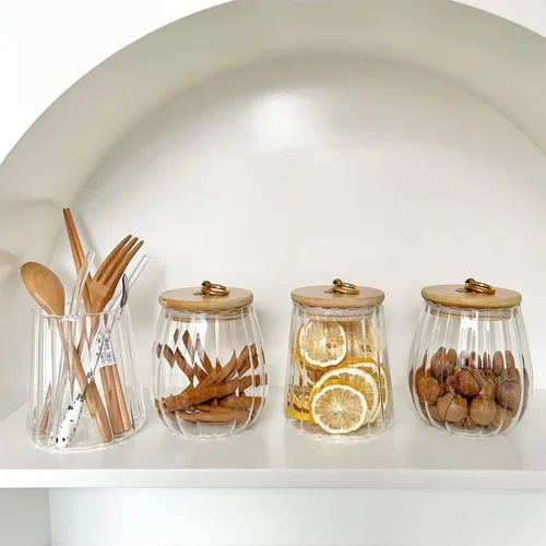 Vista 7 de Frascos de vidrio con tapas de bambú, contenedores de vidrio de 23 FL OZ con tapas herméticas para almacenamiento, tarros grandes de caramelo