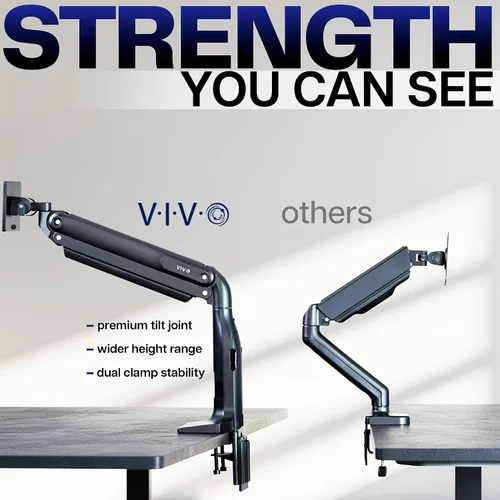 Vista 7 de VIVO Soporte de aluminio ultraancho para monitor, clásico, se adapta a pantallas de computadora de hasta 49 pulgadas, brazo neumático articulado