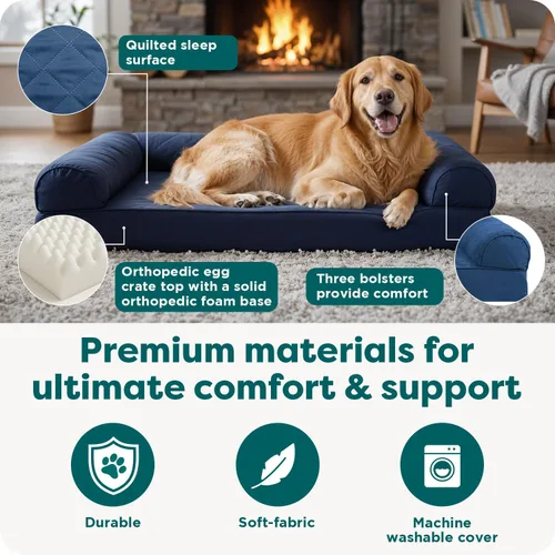 Vista 5 de Furhaven - Cama ortopédica para perros, estilo sofá, acolchada, con funda extraíble y lavable, color gris plateado, tamaño jumbo plus (XXL)