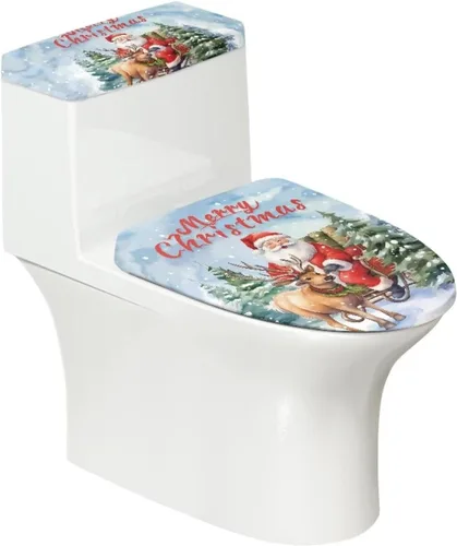 Vista 22 de Tapa de inodoro y tapa de tanque de cane Candy - Estampado de copo de nieve, elastano elástico lavable, decoración de Año Nuevo