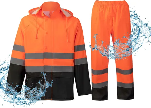 Vista 8 de ProtectX Ropa de lluvia impermeable de alta visibilidad para hombres y mujeres, chaqueta reflectante de seguridad y pantalón de alta visibilidad
