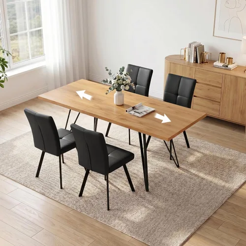 Vista 31 de HIPIHOM Mesa de comedor extensible para 4-6, de 55 a 71 pulgadas para espacios pequeños Mesa de roble