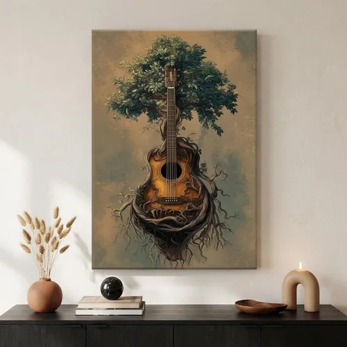 Vista 2 de BACJUOPLDArt Guitar Pictures Guitar Tree Wall Art Vintage Tree Prints Retro Music Posters Vintage Canvas Prints Musical Posters for Music Studio