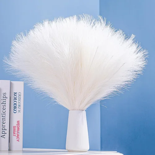 Vista 13 de 10 tallos de hierba de pampa sintética - 17.7" Hierba artificial de pampa decorativa esponjosa, pequeño arreglo floral de hierba de pampa y relleno