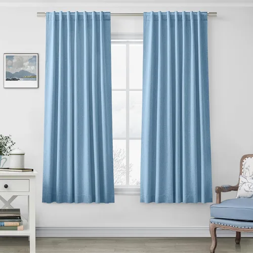 Vista 43 de UHITECH Cortinas cortas de lino de 24 pulgadas de largo para ventanas pequeñas de granja, cortinas opacas modernas para sala de estar, pestañas