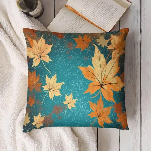 Vista 4 de Fundas de almohada de hojas de arce punteadas naranjas y amarillas, fundas de almohada de cosecha de temporada naranja cuadrado para sofá, sala