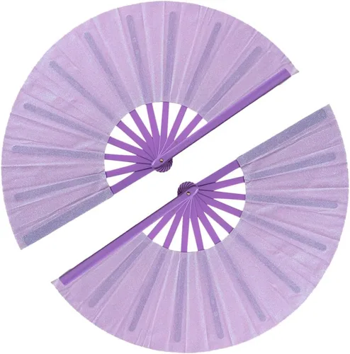 Vista 11 de Paquete de 2 ventiladores de mano plegables grandes para fiestas, abanico de mano con purpurina para festivales, ventilador de mano plegable grande