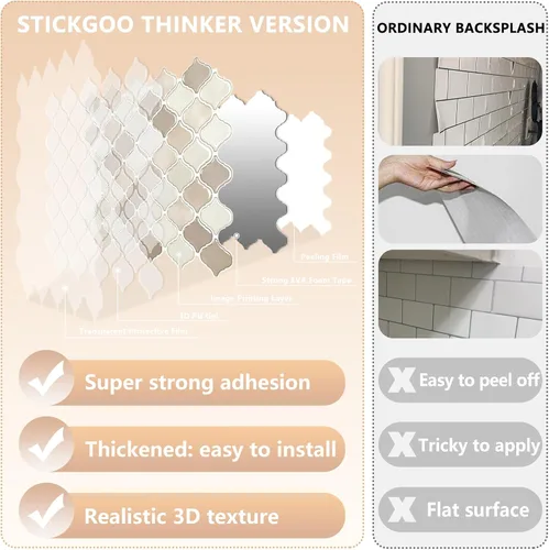 Vista 3 de STICKGOO Arabesque Protector contra Salpicaduras Despegar y Pegar, 12"X12" Azulejo Protector contra Salpicaduras para Cocina Despegar y Pegar