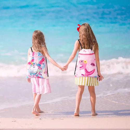 Vista 8 de WAWSAM Mochila con cordón - Bolsas con cordón para niños, bolsa de natación para la playa, Dinosaurio B, Dinosaurio B