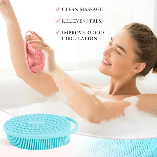Vista 2 de Exfoliante corporal de silicona, exfoliante de lufa, exfoliante corporal de lufa, limpiador corporal de ducha, paquete de 2 unidades, exfoliante