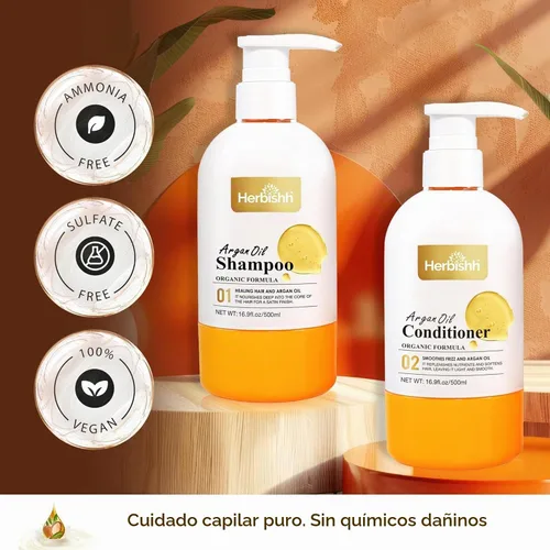 Vista 6 de Herbishh Juego de champú y acondicionador de aceite de argán, fórmula de limpieza profunda para cabello seco y encrespado, ayuda a nutrir el cabello