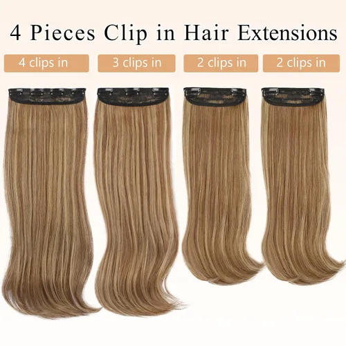 Vista 7 de FREEMEIGE 4 piezas de extensiones de cabello con clip, extensiones de cabello largas y gruesas con capas rectas de 20 pulgadas, extensiones
