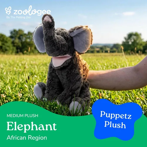Vista 2 de The Petting Zoo Marioneta de peluche de elefante de mano, regalos para niños, animales de marioneta, juguete de peluche interactivo de elefante