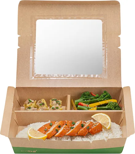 Vista 22 de Restaurantware Caja Bento de papel de 100 unidades, 51 onzas, contenedor de papel de estraza para alimentos, caja desechable a prueba de grasa