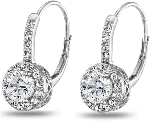 Vista 4 de Earrings for Women, Birthstone Earrings, Genuine or Synthetic Gemstone Earrings, Round Halo Leverback Earrings, Huggie Earrings, Dainty Earrings