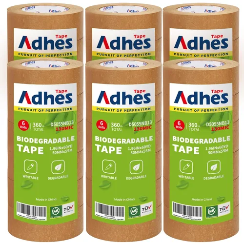 Vista 7 de Cinta de papel kraft ADHES, 2 pulgadas x 55 metros x 3 rollos, Cinta de embalaje de papel biodegradable Cinta adhesiva marrón sin recubrimiento