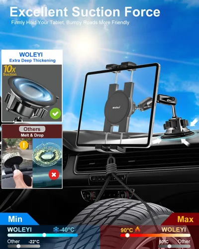 Vista 3 de Soporte resistente para tablet de automóvil, brazo de metal, soporte de tableta con ventosa para parabrisas de tableta, para camiones/automóvil