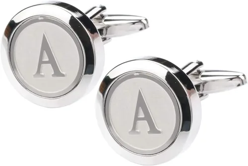 Vista 2 de Gemelos clásicos, de acero inoxidable y con las 26 letras iniciales del alfabeto de la A-Z para hombre, para negocios, bodas y camisas