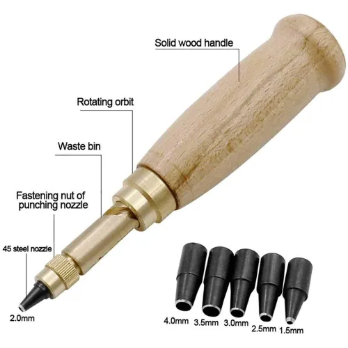 Vista 3 de Teng Lang Herramienta de encuadernación de cuero con agujero de tornillo ajustable, perforadora de papel, perforadores de manualidades, 6 puntas