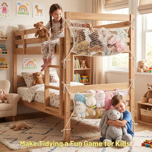 Vista 5 de Red de almacenamiento de animales de peluche para niños, red organizadora de juguetes de noche, almacena cuidadosamente tus animales de peluche, red