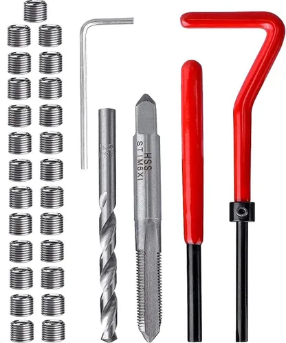 Vista 11 de Kit de 30 piezas de inserción de reparación de roscas M5 x 0.03 in, kit de reparación de roscas de acero inoxidable, compatible con bobinas