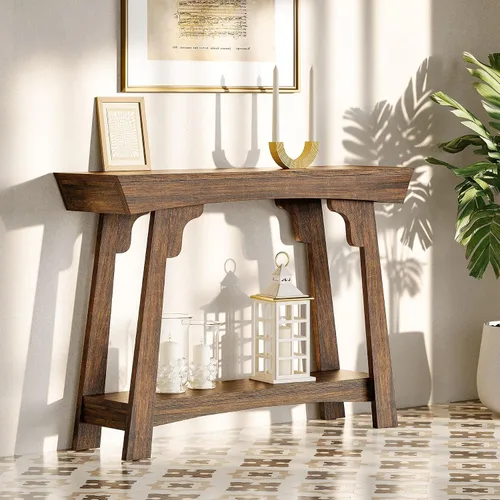 Vista 5 de LITTLE TREE - Mesa de consola de 41 pulgadas con almacenamiento, mesa de sofá de 2 niveles detrás del sofá, mesa de entrada estilo granja para sala