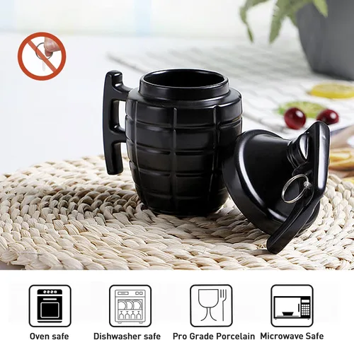 Vista 5 de Taza de té de café de cerámica de moda, taza especial fresca 3D, diseño de granada fresca, taza de té duradera, tazas atractivas, regalos de Negro
