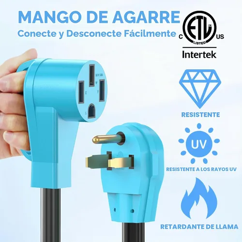 Vista 4 de CircleCord Cable adaptador de cargador NEMA 6-50P a 14-50R EV para carga EV de nivel 2, diseño doblado de 180 grados con mango de agarre, calibre 6