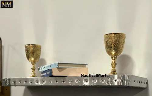 Vista 7 de Nautical-Mart Estante de metal industrial urbano moderno inspirado en aviador, estantes plateados de diseño (plata, 18 x 8 x 1-1/2)