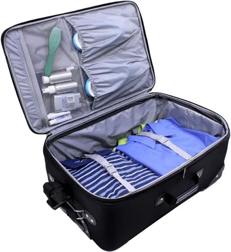 Vista 6 de U.S. Traveler New Yorker - Juego de equipaje de viaje expandible ligero y suave, Dobby azul, New Yorker - Juego de equipaje de viaje expandible