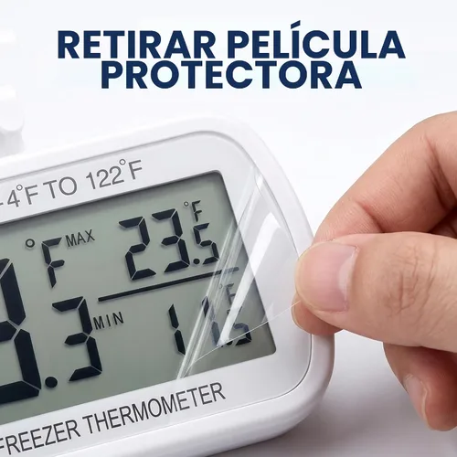 Vista 5 de Termómetro de refrigerador resistente al agua, termómetro digital para congelador, función de registro Max/Min, pantalla LCD grande y parte trasera