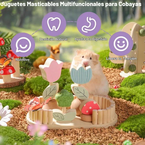 Vista 4 de mini&moe Juguetes masticables de hámster para dientes, juguetes de enriquecimiento masticables de conejillo de indias, juguetes naturales