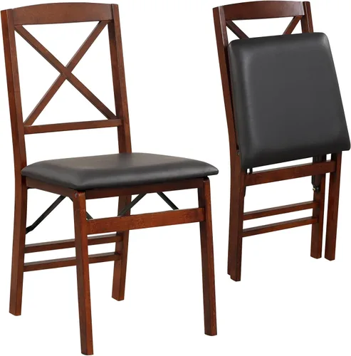 Vista 12 de Giantex Juego de 2 sillas de comedor plegables de madera negra con asiento acolchado, marco de madera maciza, carga máxima de 400 libras, sin