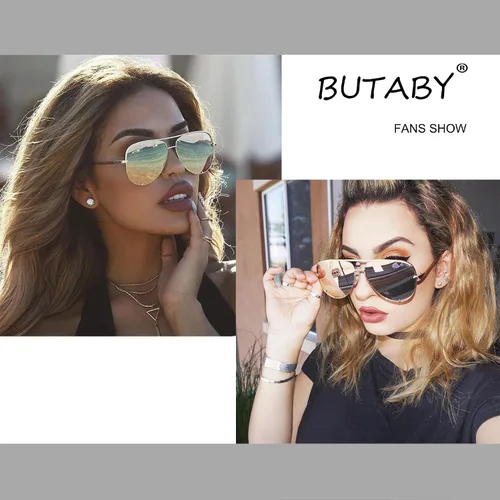 Vista 3 de BUTABY Lentes de sol de aviador de gran tamaño para mujeres y hombres, lentes de sol polarizados clásicos, lentes de sol vintage piloto de metal