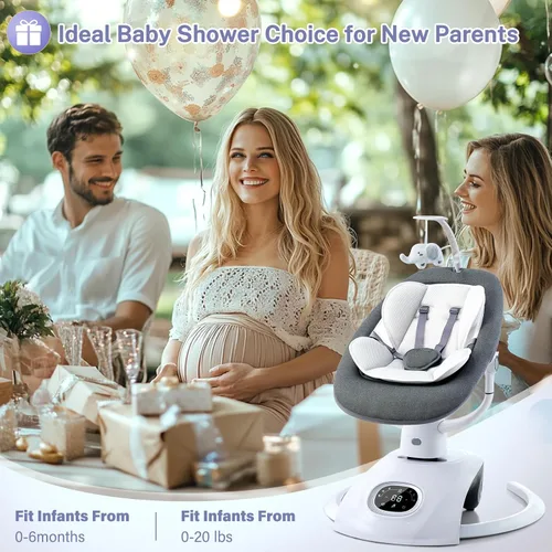 Vista 8 de VaVaSoo Mamroo - Columpio eléctrico automático para bebés con control remoto, 5 velocidades, 13 melodías, gris claro (Gary)