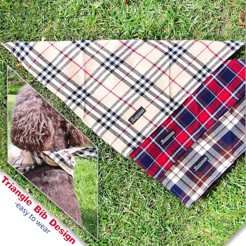 Vista 4 de Pañuelos a cuadros suaves y lavables para perros y gatos, bufandas ajustables con forma de triángulo y cómodas para perros, niñas y niños, cachorros