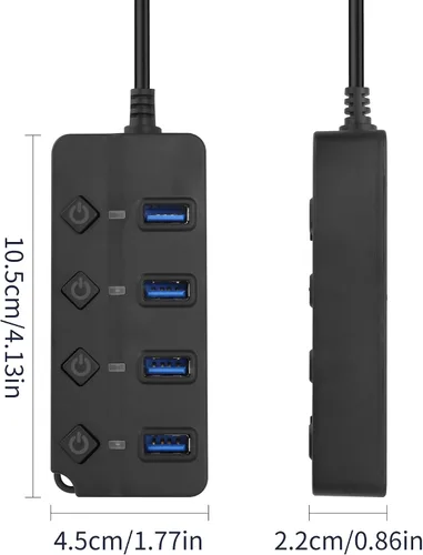 Vista 6 de Divisor de concentrador USB de 90 grados YACSEJAO USB 2.0 Hub de datos con botón LED individual interruptor de encendido/apagado DC5.5 x 2.1 puerto